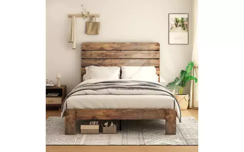 Zevemomo Full Size Bed Frame, Full Heavy Duty Bed Frame, Platform Bed Frame with Wood Headboard & Footboard, Noise Free, No Box Spring Needed, Brown
