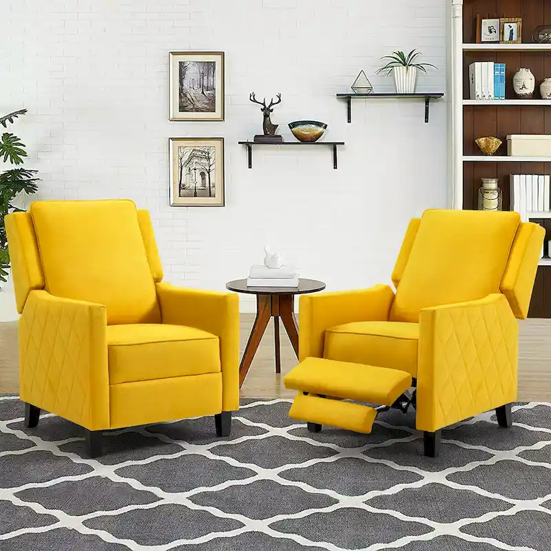 AVAWING Set of 2 Push Back Recliner Chair Linen Wing Back Chair