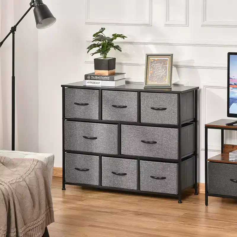 Steel Frame Fabric 8-Drawer Storage Dresser 3-Tier