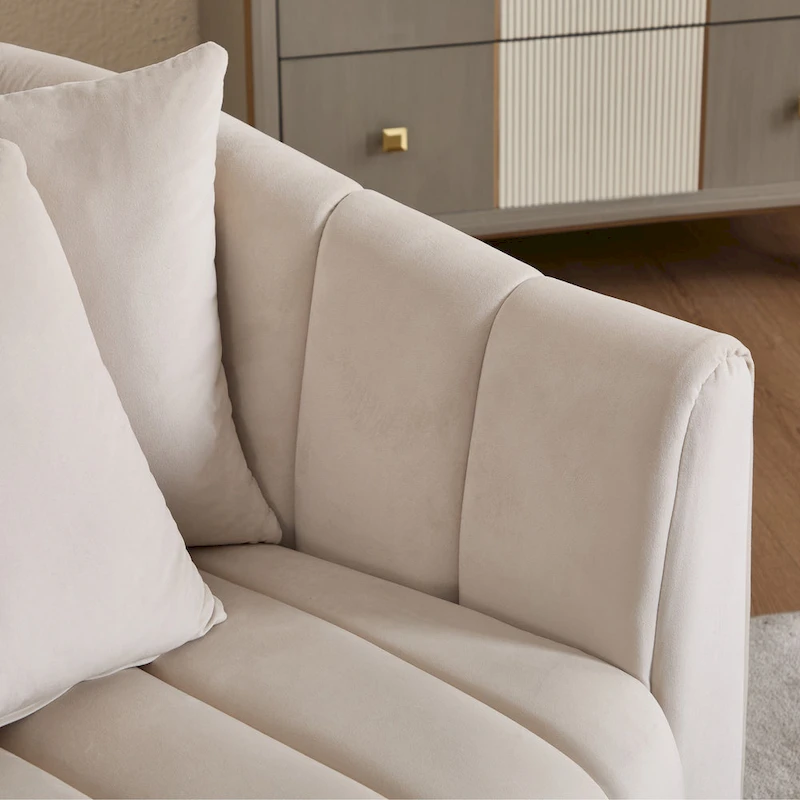 Modern Velvet Swivel Accent Chair,Sofa Chair with Pillows