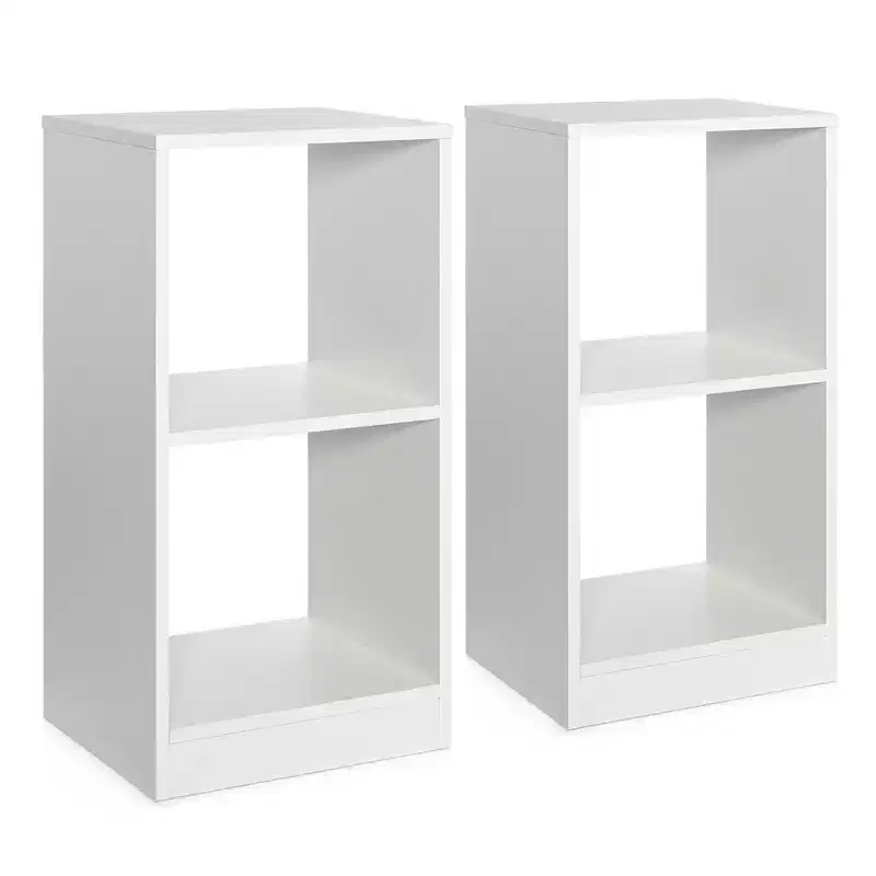 Costway 2 PCS Bookshelf 2-Tier Open Wood Display Organizer Set Vinyl Record Cube Storage