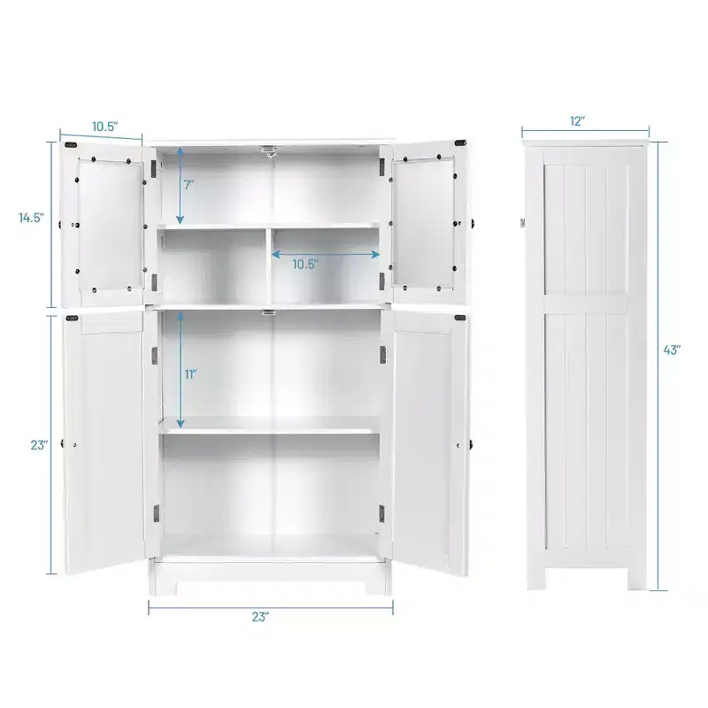 Costway Bathroom Floor Storage Cabinet Kitchen Cupboard w/Doors&Adjustable Shelf