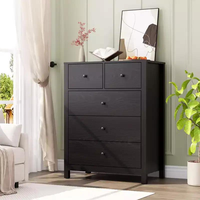 Garvee 5 Drawer Dresser for Bedroom, Modern Tall Dresser Organizer with Storage Drawers, Wooden Chests of Drawers for Bedroom, Entryway, Hallway
