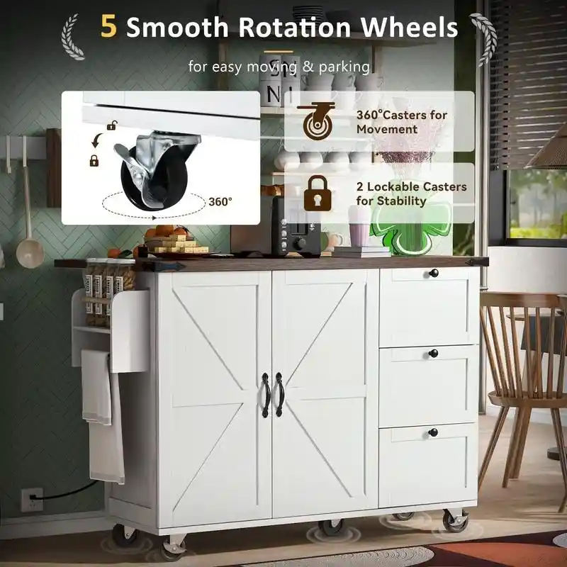 Mairi 54.5 Farmhouse Kitchen Island with Power Outlet