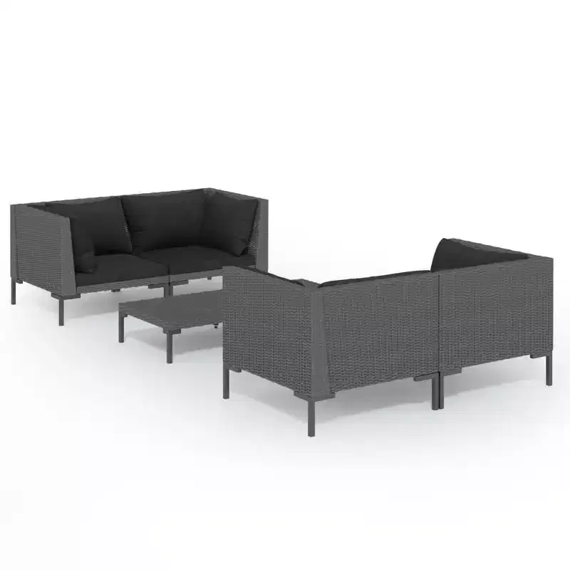 vidaXL Patio Lounge Set Outdoor Sectional Sofa Set with Table, Poly Rattan, Dark Grey