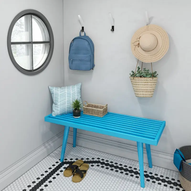 Plank and Beam Mid Century Single Wood Entryway Bench - 41.3 L x 16.5 W x 17.5 H