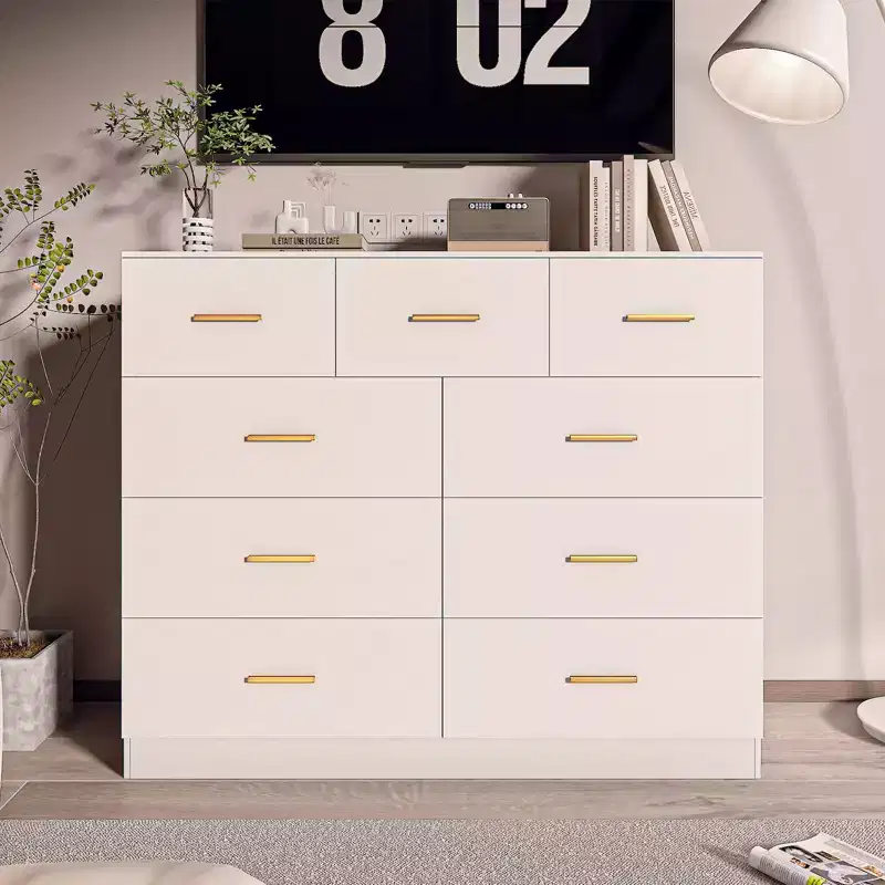 9-Drawer White Particle Board 47.24in. W Chest of Drawer