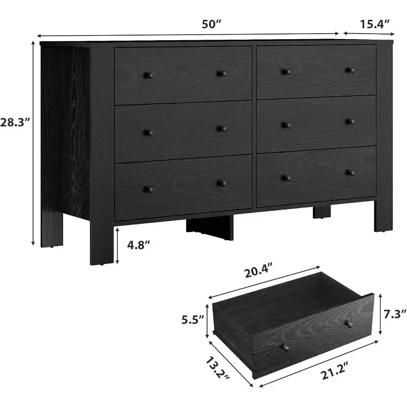 Acekool 6-Drawer Dresser - Modern Chest with Deep Storage