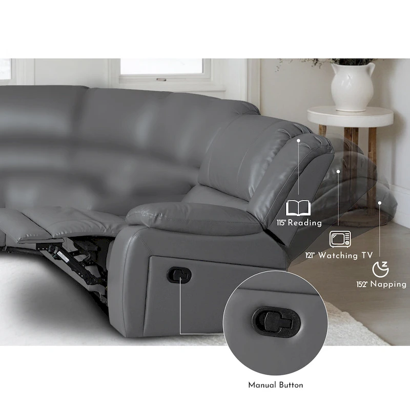 129W Faux Leather 6-Seat Large Manual Reclining Sectional Sofa