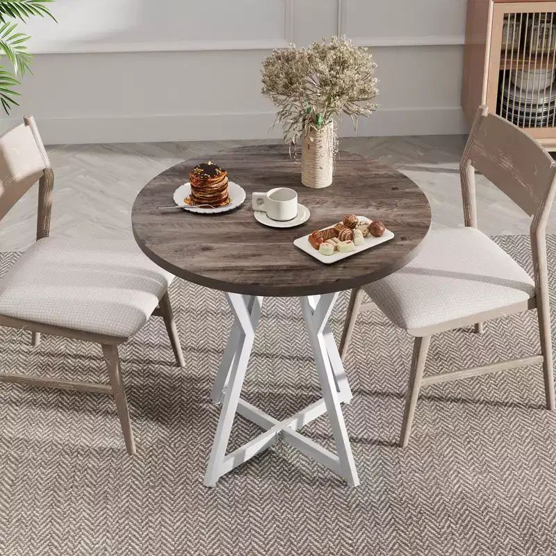 Costway 31.5 Inch Round Dining Table for 2-4 Thick Wooden Tabletop Metal Pedestal Base