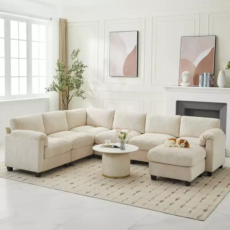 Hyleory 115 Corduroy Oversized Modular Sectional Sofa, U Shaped Couch with Movable Ottoman, Large 7 Seater Corner Sofa for Living Room