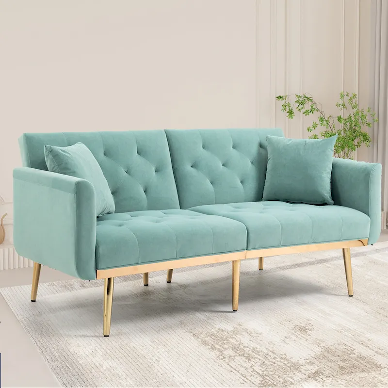 Velvet Upholstered Tufted Loveseats Sleeper Sofa With Rose Golden Legs