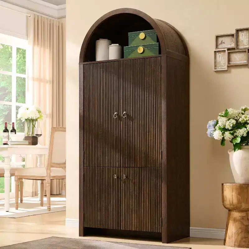 71 Tall Arched Kitchen Pantry, Modern Storage Cabinet with 3 Adjustable Shelves, 6 Door Shelves, for Kitchen, Living Room