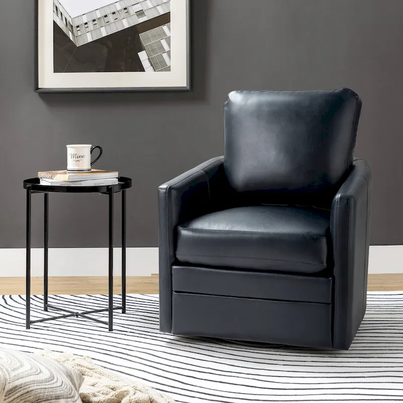 Navy/Turquoise/Green/Camel/Brown/Black/Ivory/Grey Faux Leather Swivel Barrel Accent Chair — 1-Seat