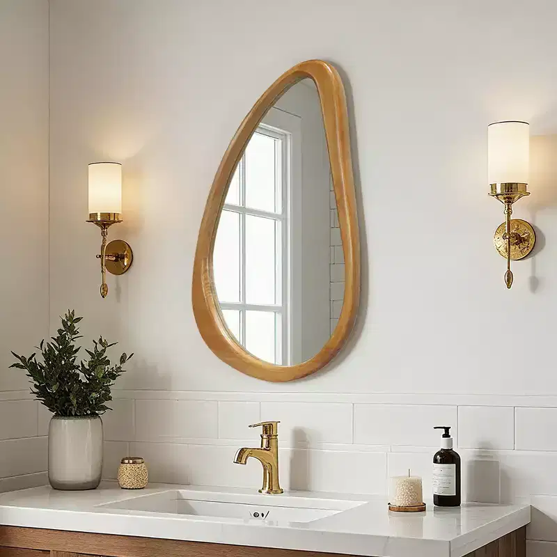Jenera Modern Wood Irregular Teardrop Wall Mirror