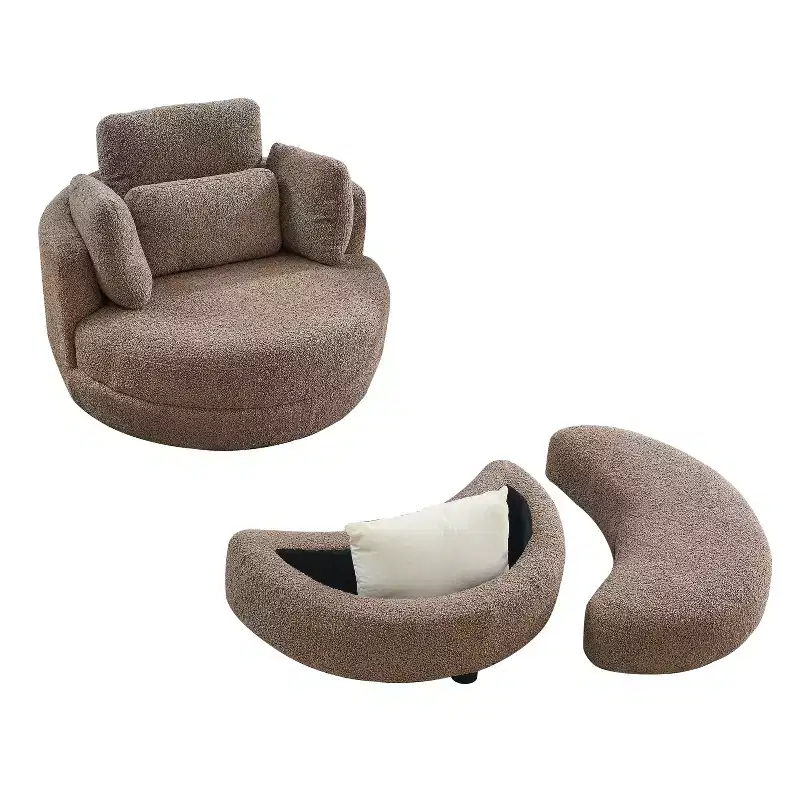 Modern 360 Swivel Boucle Barrel Chair with Storage Ottoman