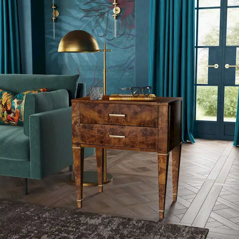 Kai 2 Drawer Burl Wood End Table