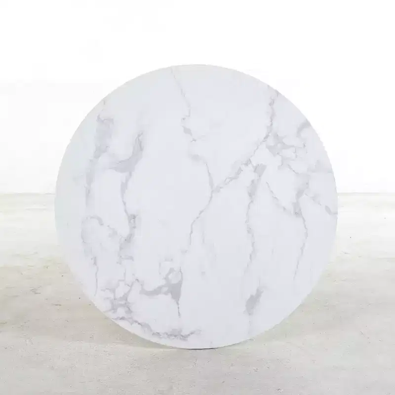 42.1-inch Mid-Century Dining Table with Round MDF Table Top and Cross Leg, White Marble Color, for 4-6 People