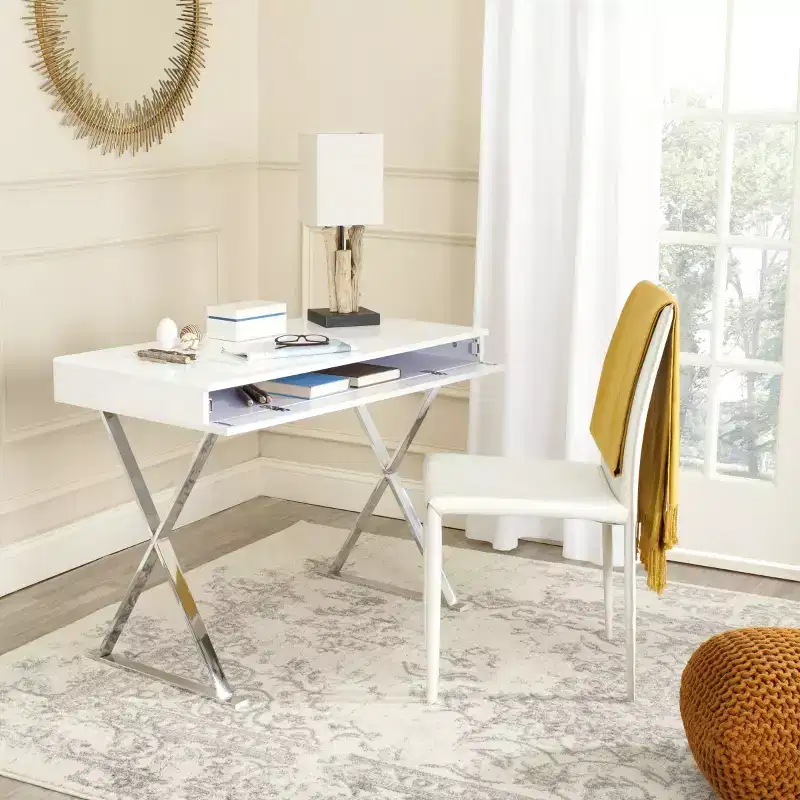 Gordon Desk - FOX2217 - White/Chrome - Safavieh Couture