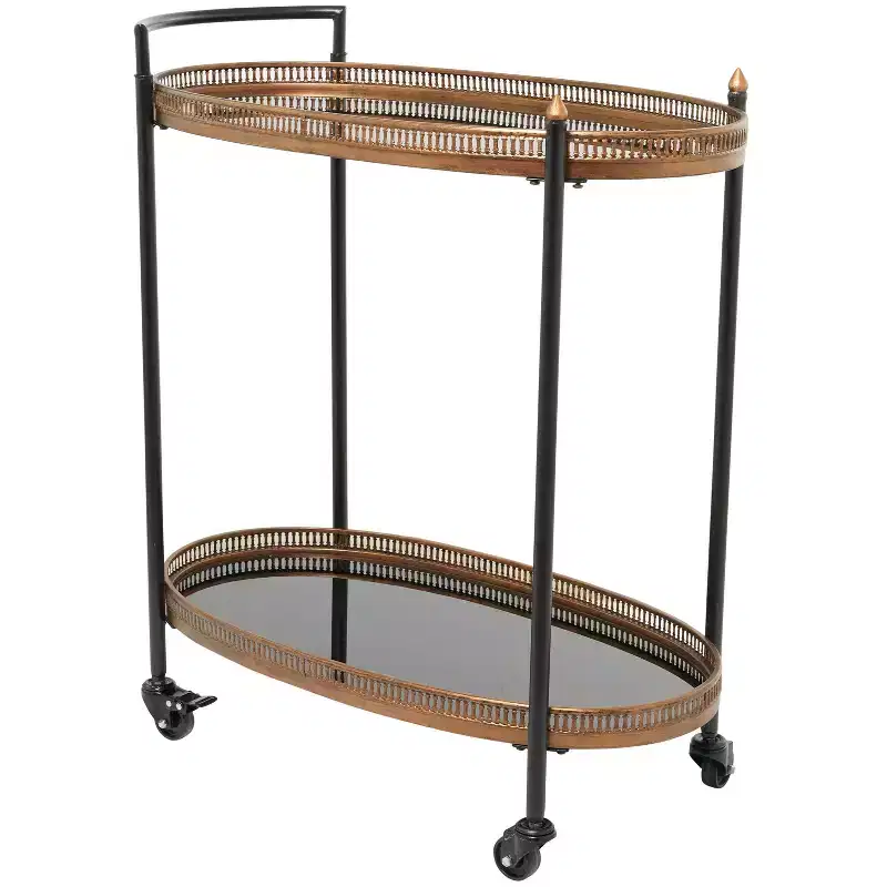 Modern Traditional Metal and Glass Bar Cart Brass - Olivia & May: No Assembly, Iron Frame, Indoor Use