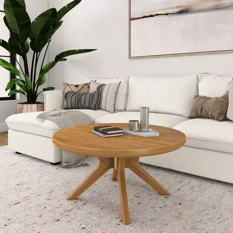Plank+Beam Solid Wood Cross Leg Round Coffee Table, 36 Coffee Table for Living Room