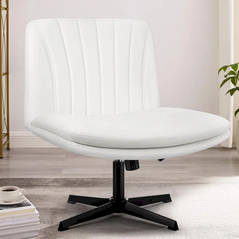 Criss Cross Chair Armless Office Desk Chair No Wheels,PU Leather Padded Modern Swivel Vanity Chair office chair