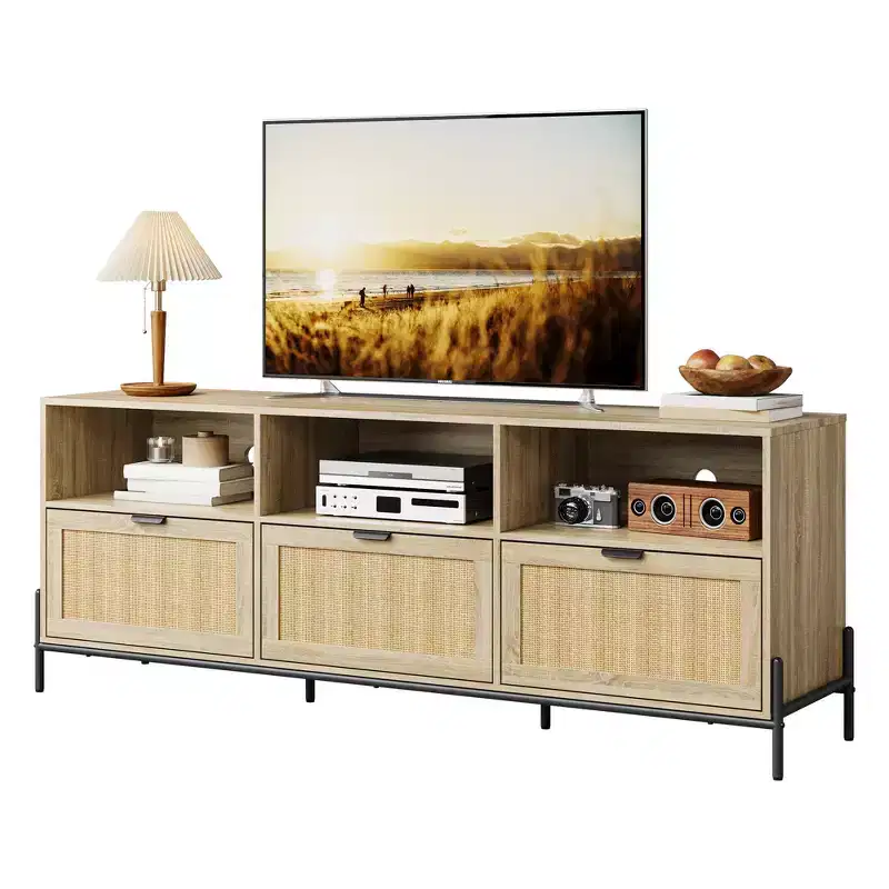 TV cabinet for entertainment centres with storage functionality Rattan multimedia cabinet featuring two doors Wooden stand for the living room