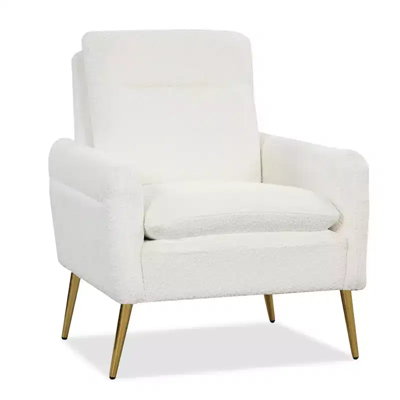 Costway Modern Accent Chair Upholstered Armchair w/ Tapered Metal Legs White