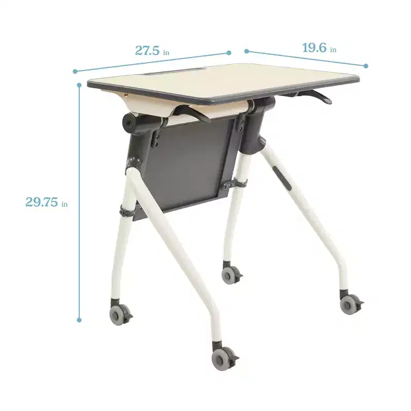 Nesting Student Desk with Modesty Panel & Locking Casters – Maple/Grey