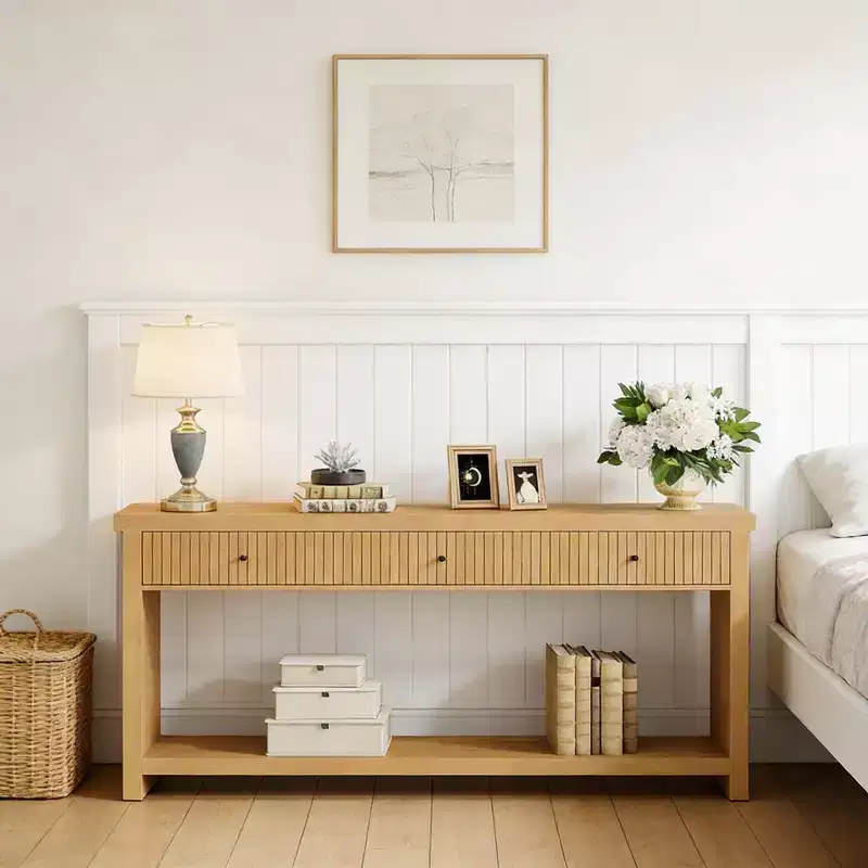 GDFStudio Kensley 70 W Wood 3 Drawer Console Table