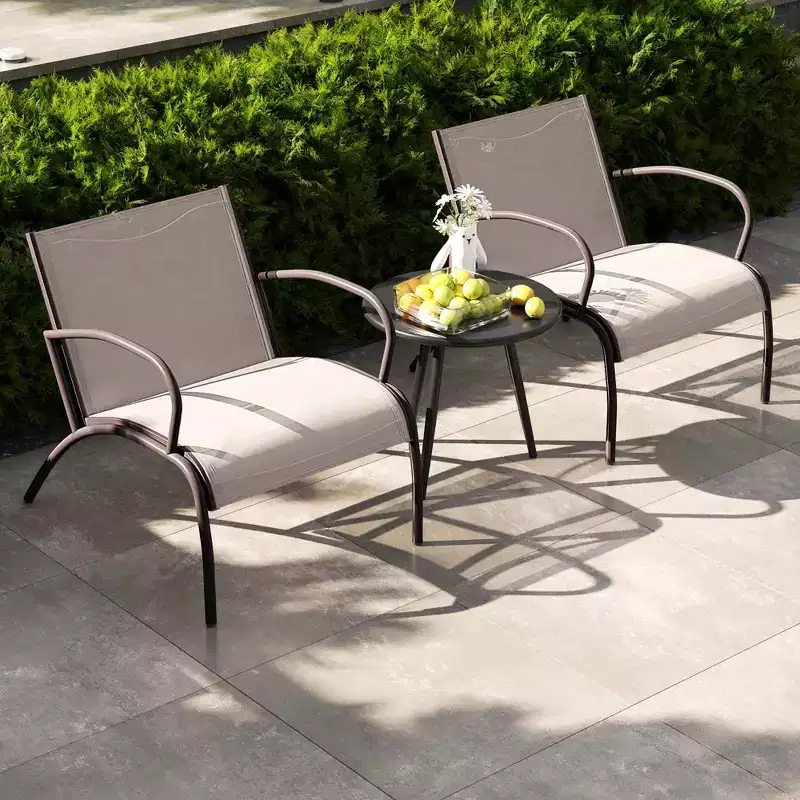 Costway 3 Piece Patio Chair Set w/ Curved Fabric Seat Round Coffee Table for Backyard