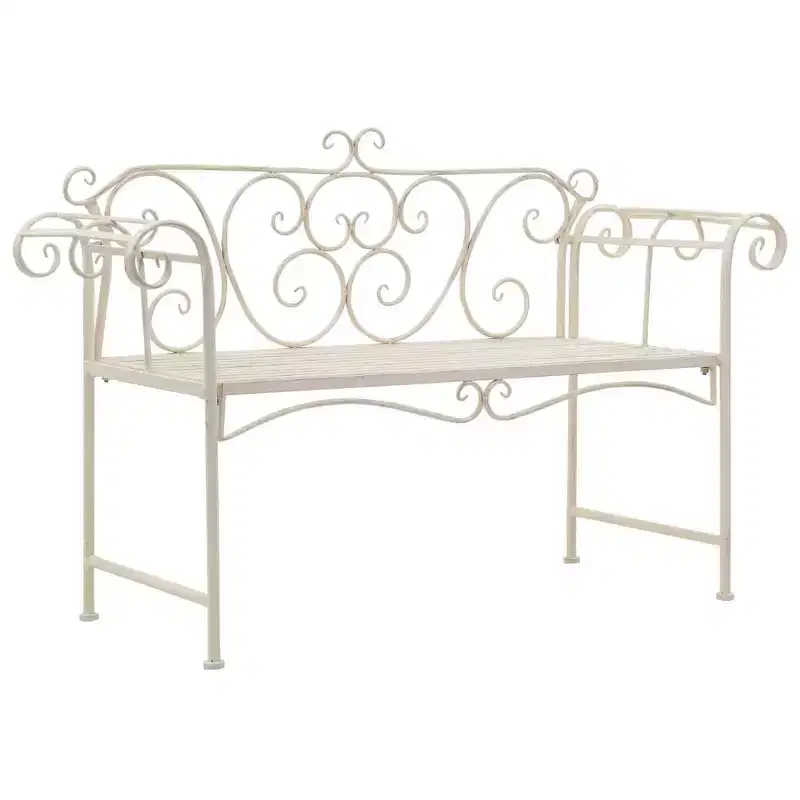 vidaXL Patio Bench Metal Scrolling Garden Bench Chair Metal Antique White