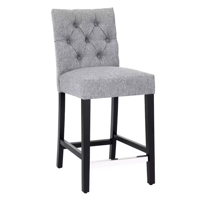24 Linen Fabric Tufted Counter Stool, Gray