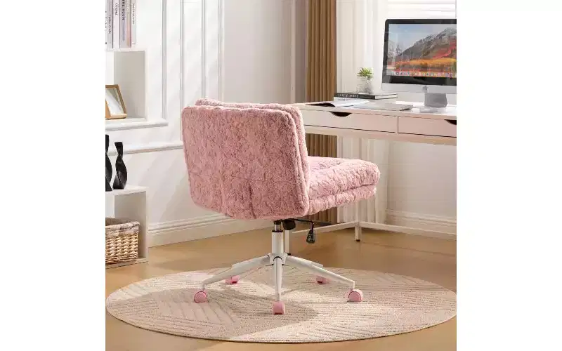 TUYOHW Plush Faux Alpaca Ergonomic Office Chair, 26.4 Wide Seat Home Office Desk Chair, Adjustable Swivel Vanity Chair with Metal Base
