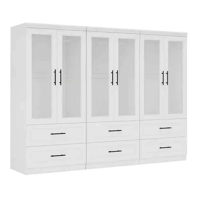 White Wood 94.5 in. Armoire with 6 Drawers and 6 Doors