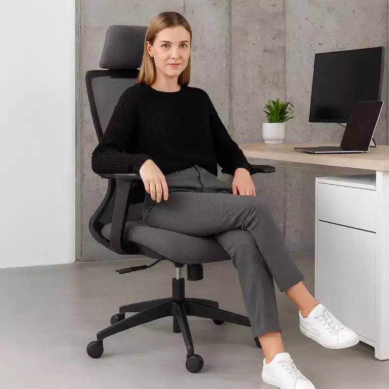 High-Back Mesh Computer Chair with Headrest and Wheels, Desk Chair for Office, Study, Reading Room