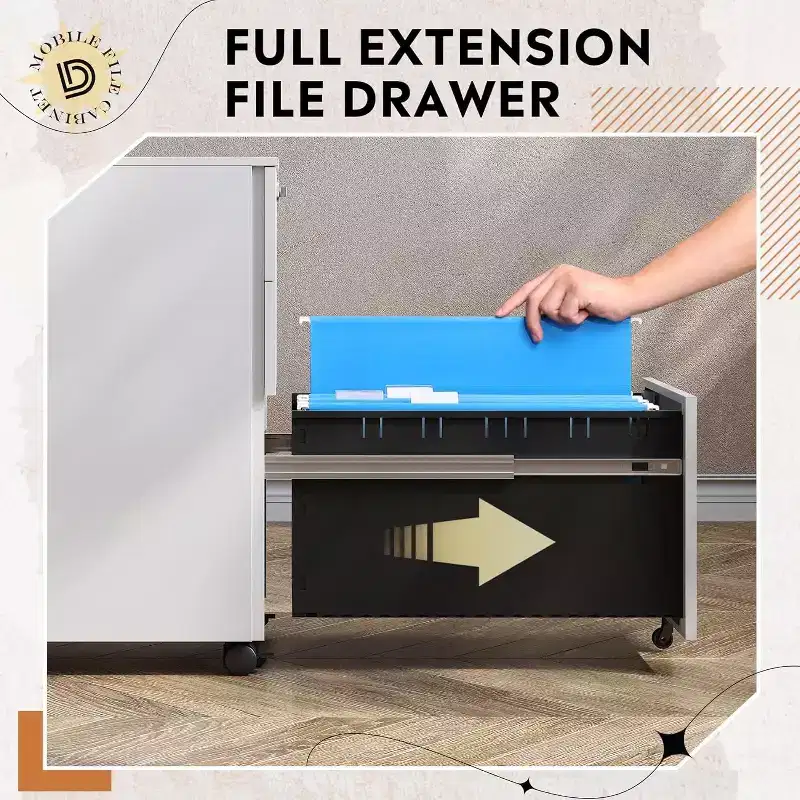 3-Drawer Cabinet with Smart Lock, Pre-Assembled Steel Desk