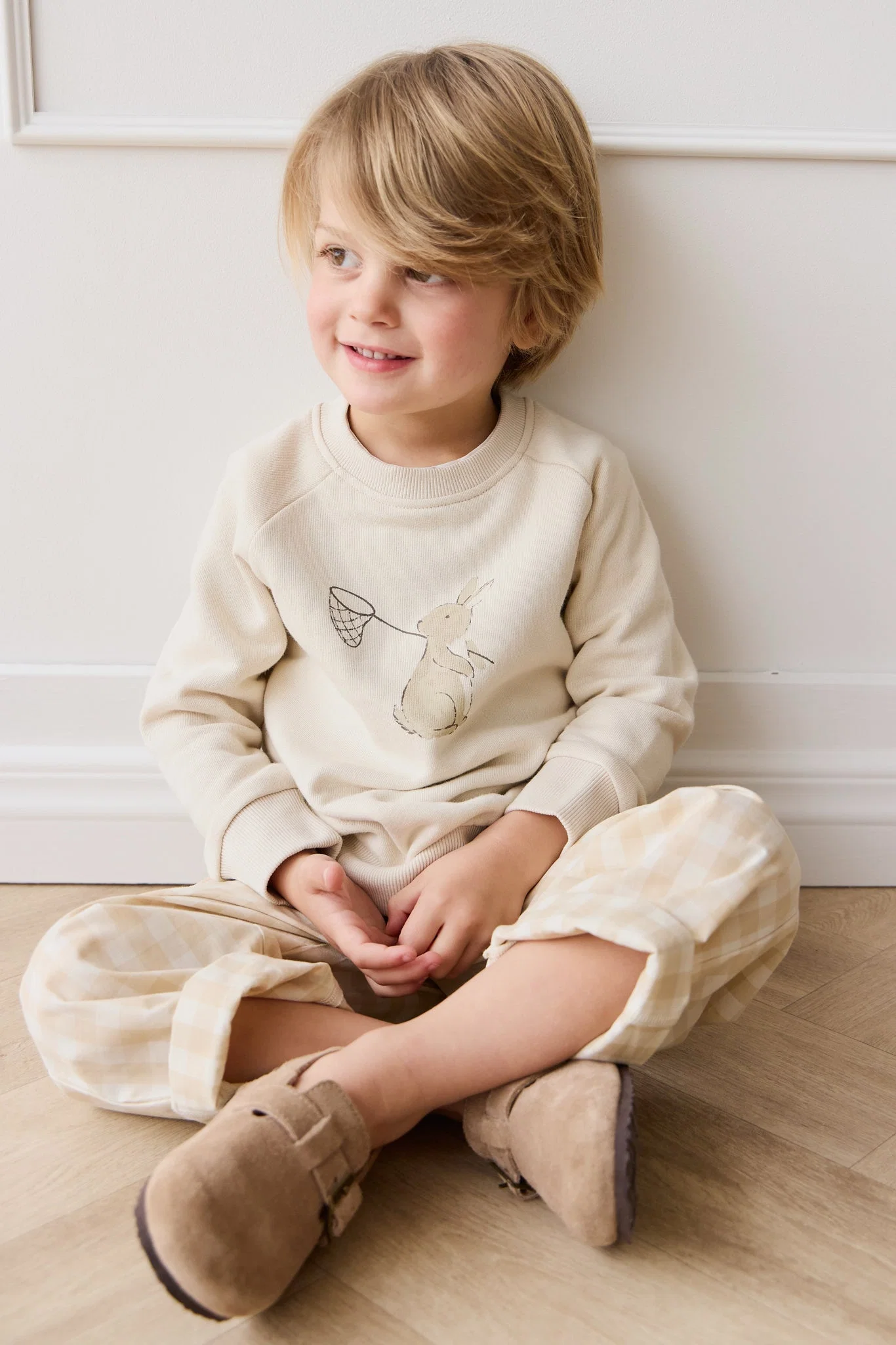 Soft Oat Bunny Garden Print Organic Cotton Sweatshirt with Shoulder Buttons for Kids 6M–8Y