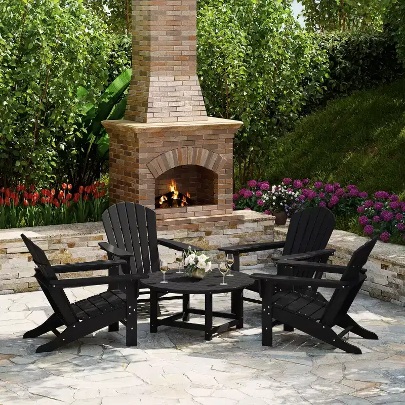 WestinTrends Dylan 5-Piece Outdoor Patio HDPE Adirondack Chair With Round Coffee Table Conversation Set