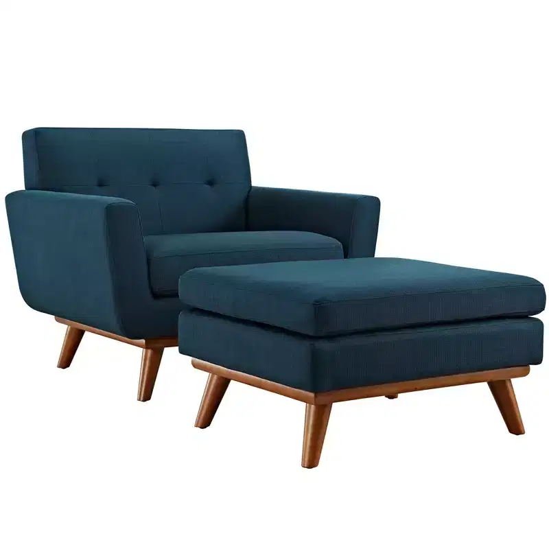 2pc Engage Armchair and Ottoman Azure - Modway: Comfortable Upholstered Seating Set, No Tools Assembly