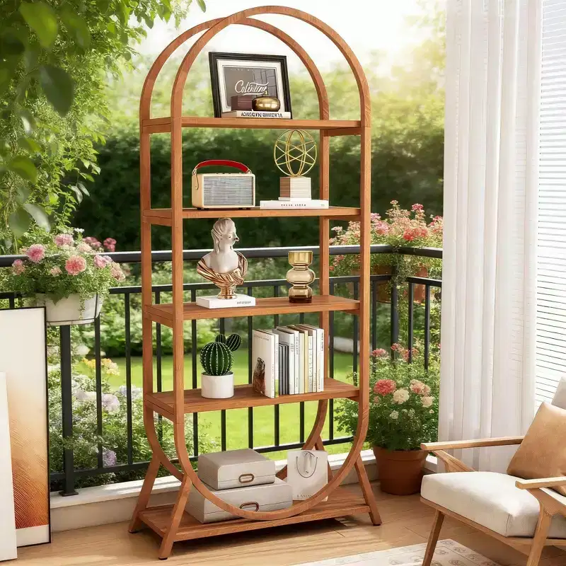 5-Tier Bookshelf, 70.8 Open Bookcase Arched Display Rack