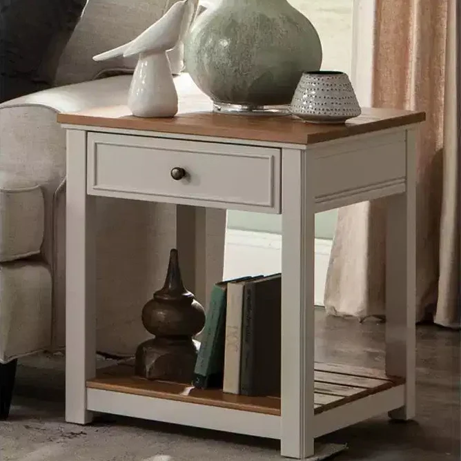 End Table Ivory with Natural Wood Top -