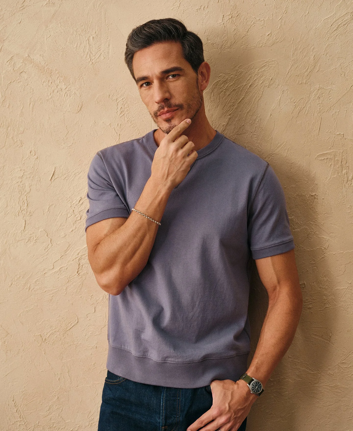 1950s V-Gusset Cotton T-Shirt - Purple