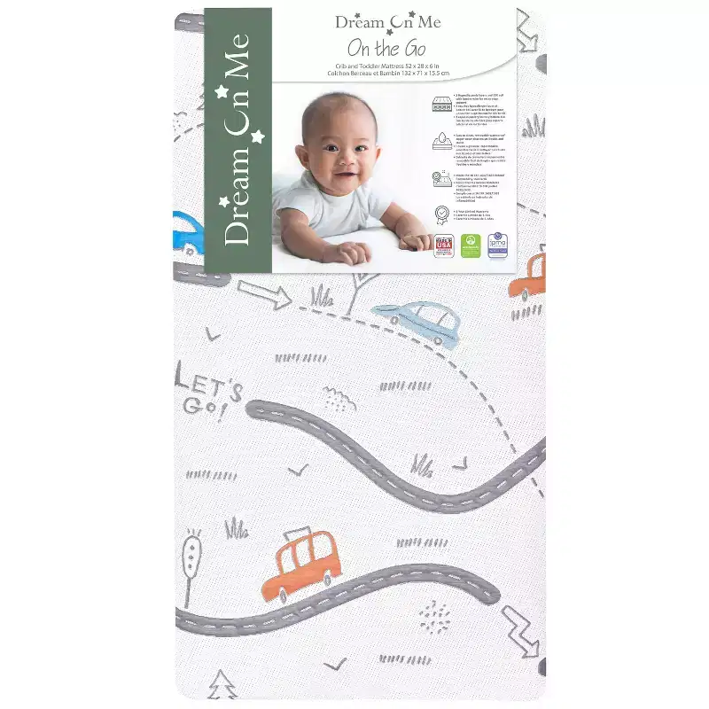 Dream On Me 150 Coil Inner Spring On The Go Crib and Toddler Mattress - White: Hypoallergenic, 2-Stage, Firm Side/Soft Side, 6 Thickness