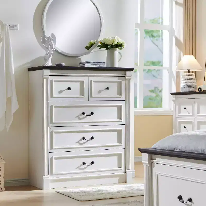SinCiDo 5 Drawers Dresser for Bedroom, Farmhouse 46 Tall Dressers w/Roman Column