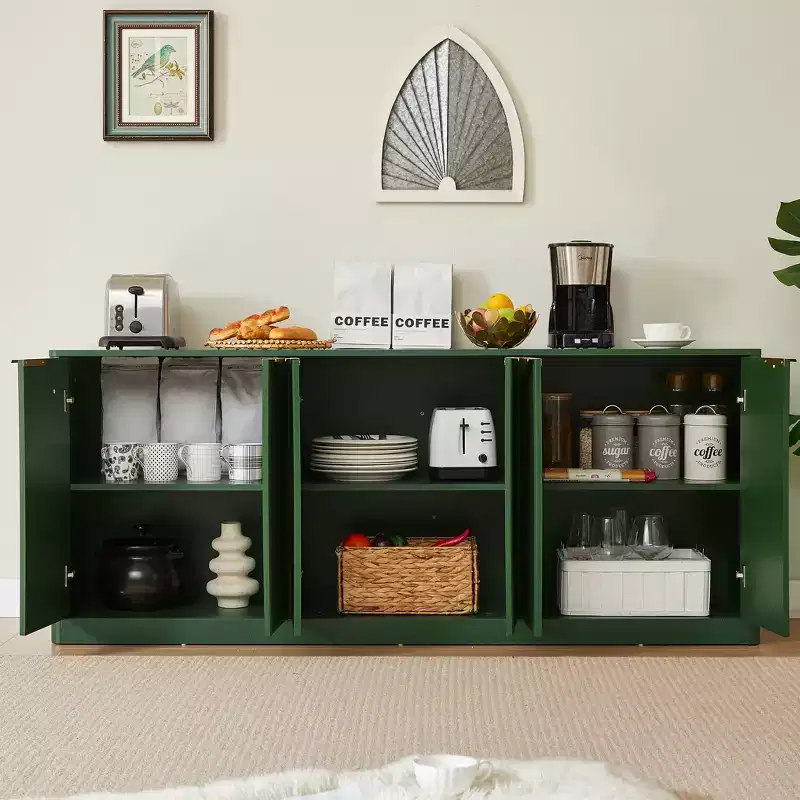 JVNOXK 67-inch modern wavy sideboard,6-door cabinet with storage function, suitable for kitchen,bedroom,living room, Green