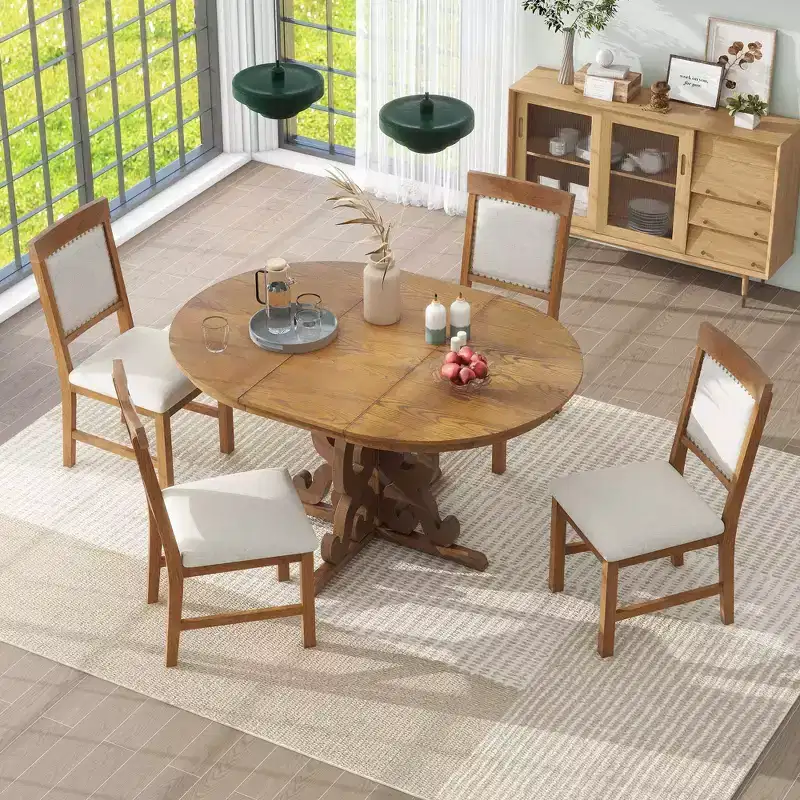 GDFStudio Ford 5 Piece Dining Set with Extendable Table and Upholstered Chairs