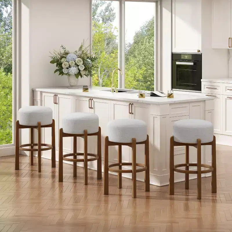 Christopher Knight Home Boylan Rubberwood Round Upholstered Barstools (Set of 4)