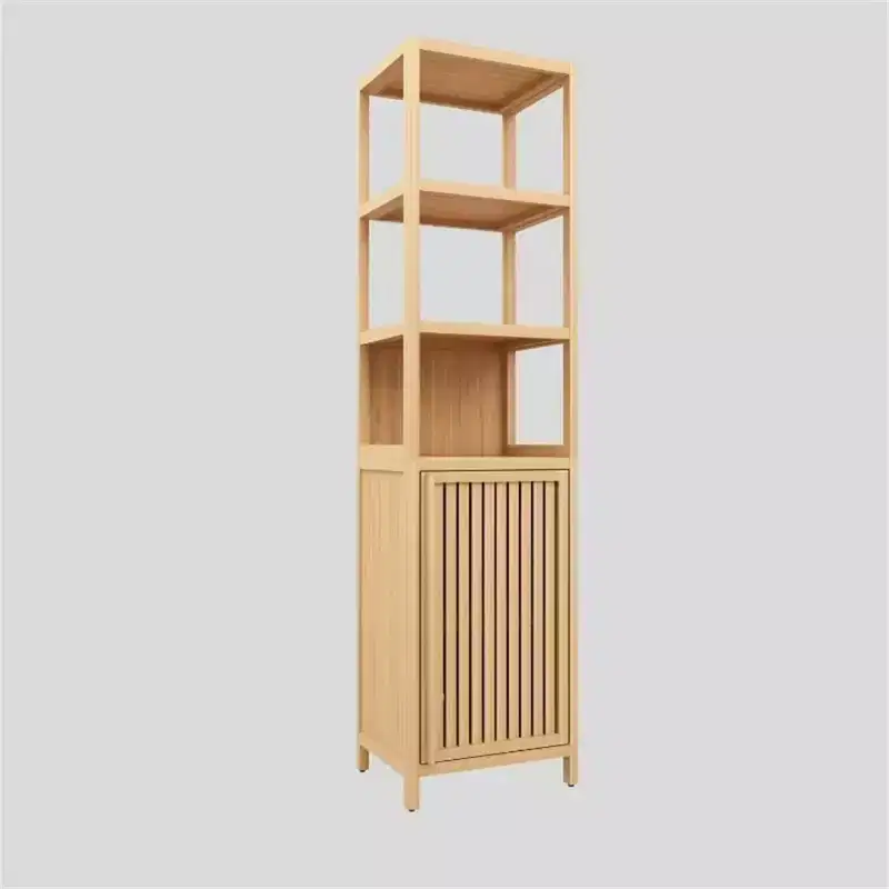Mobiletto contenitore alto in bambù, mobiletto sottile da bagno con 3 ripiani, armadietto da terra a torre ad angolo autoportante per bagno, soggiorno, cucina
