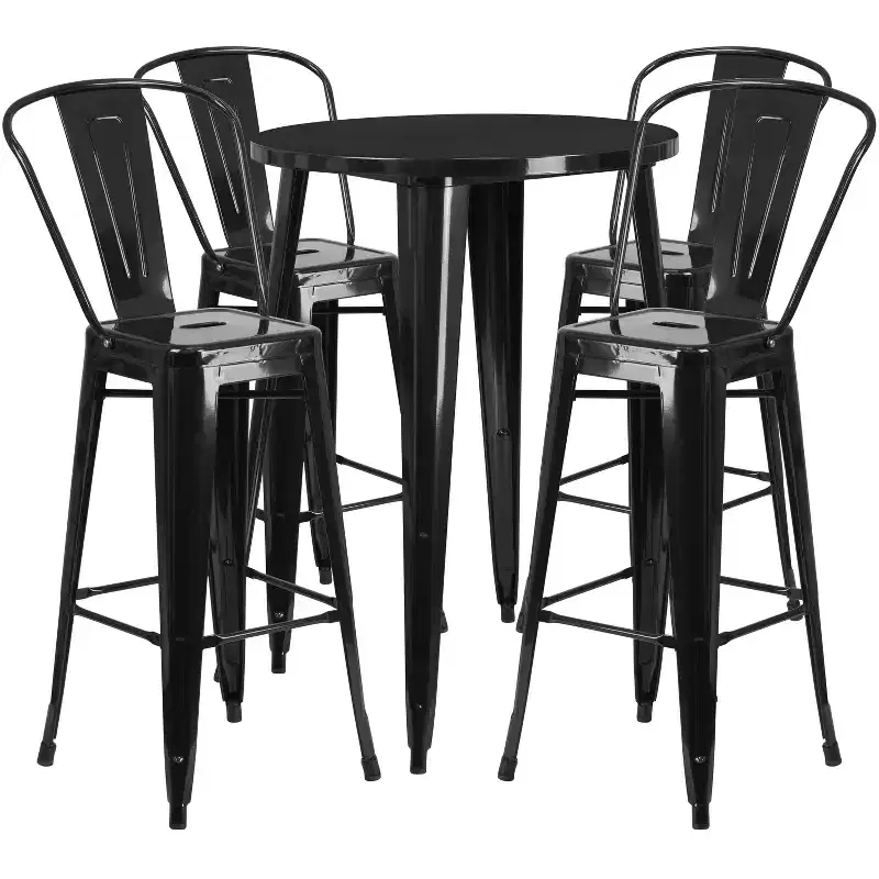 Emma and Oliver Commercial Grade 30 Round Metal Indoor-Outdoor Bar Table Set with 4 Cafe Stools